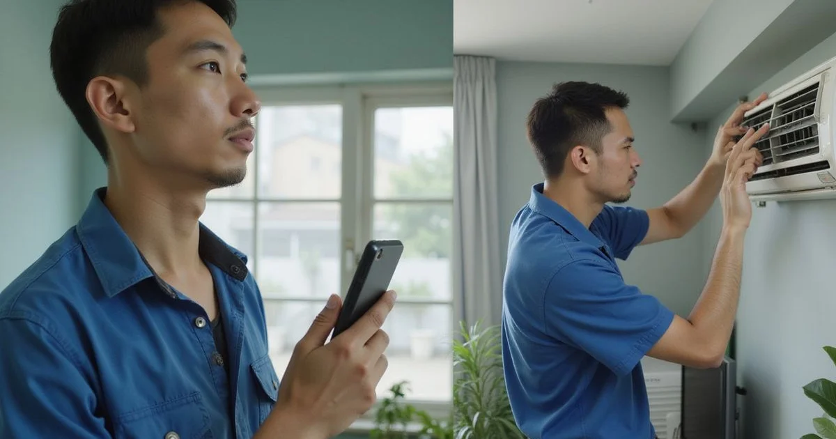 Side-by-side view of aircon servicing vs aircon repair